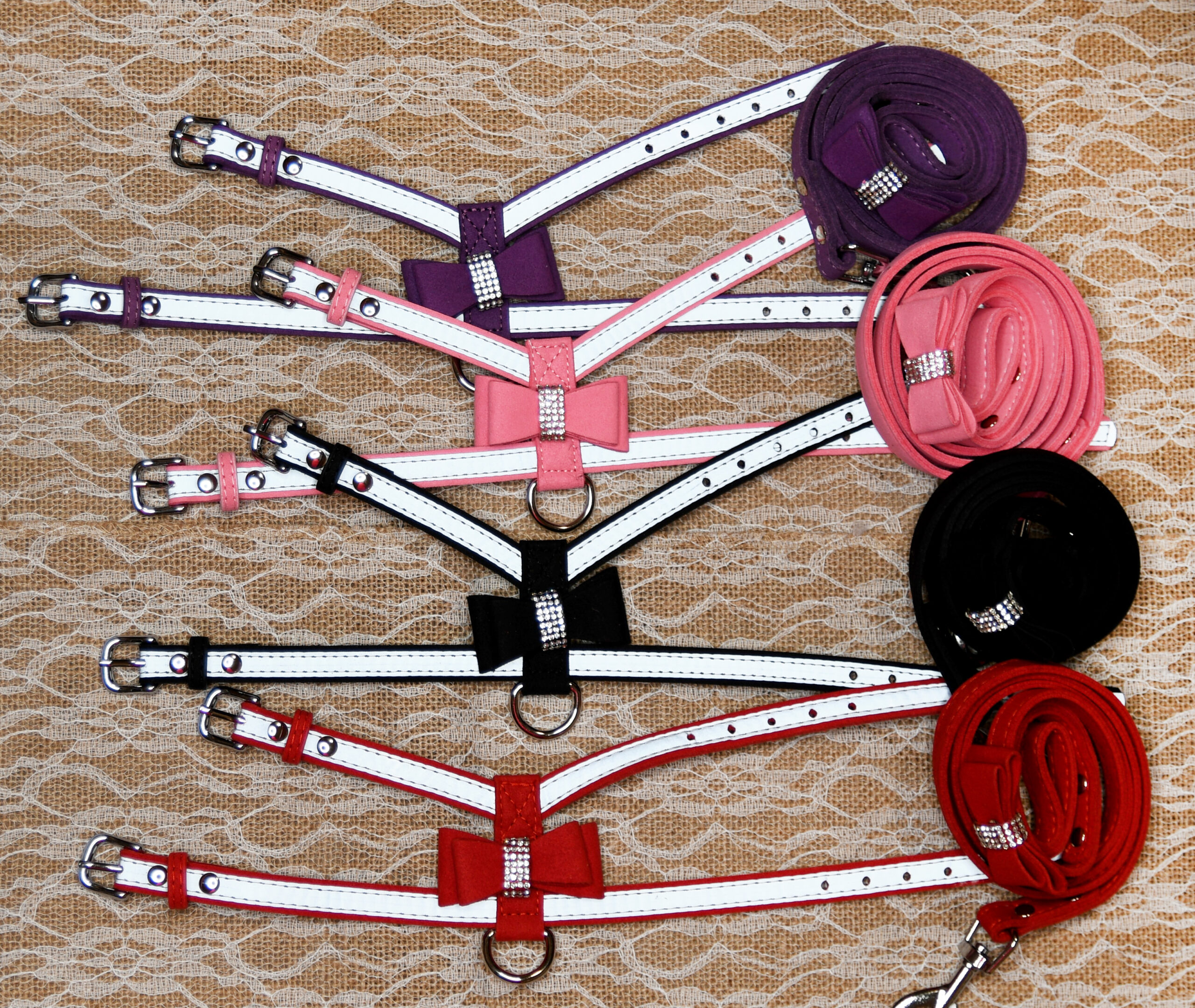 Dog, Cat Harness with Bow and Rhinestone, Dog, Cat, Small pet collar - Image 3