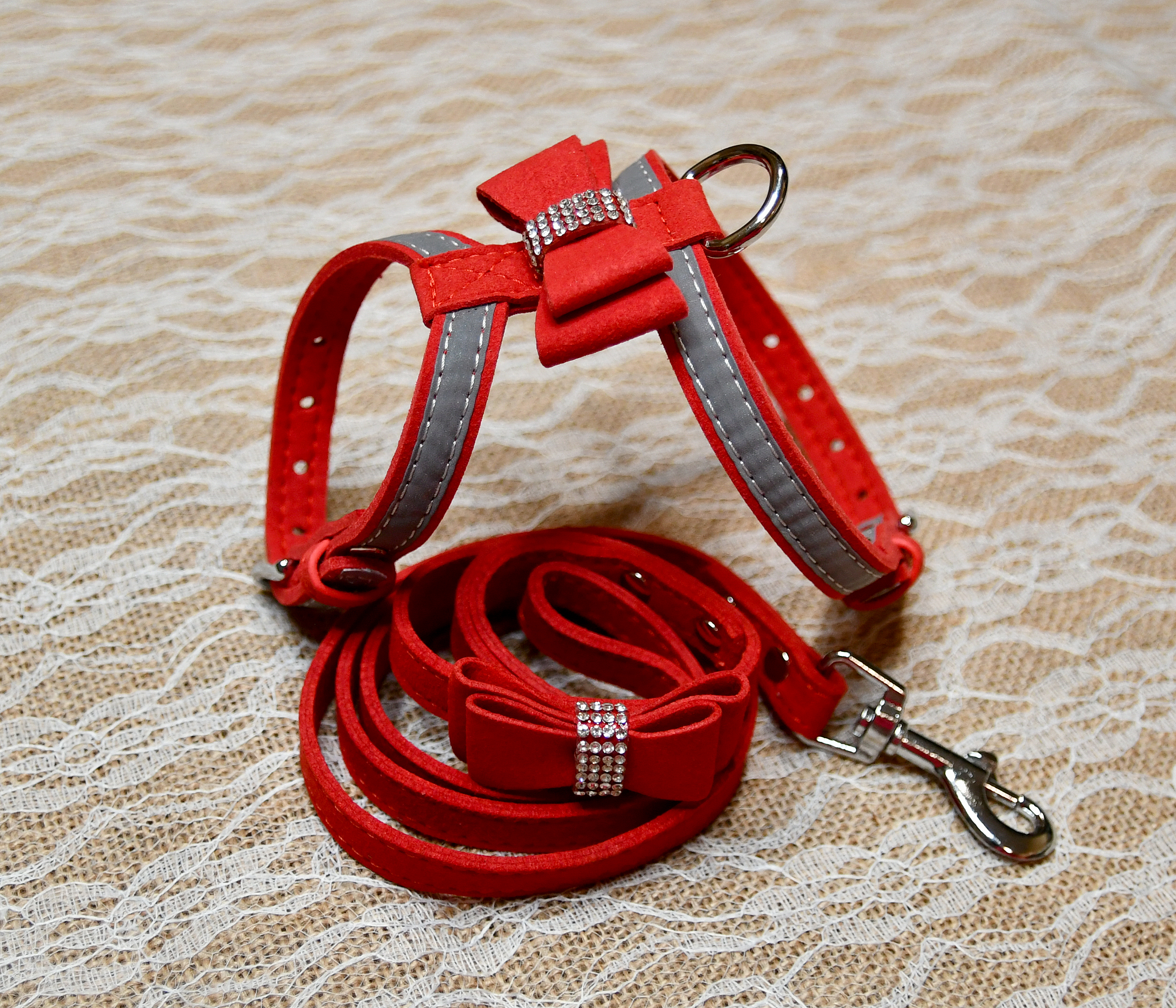 Dog, Cat Harness with Bow and Rhinestone, Dog, Cat, Small pet collar - Image 5