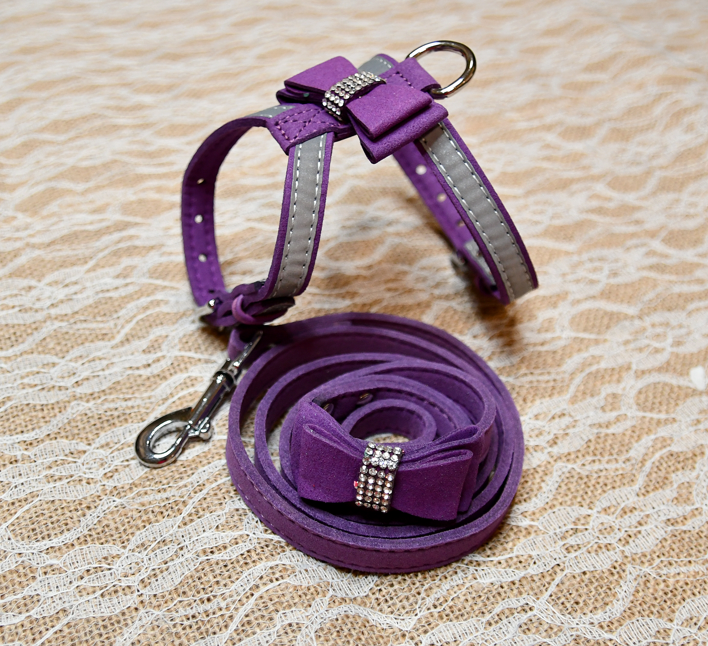 Dog, Cat Harness with Bow and Rhinestone, Dog, Cat, Small pet collar - Image 6