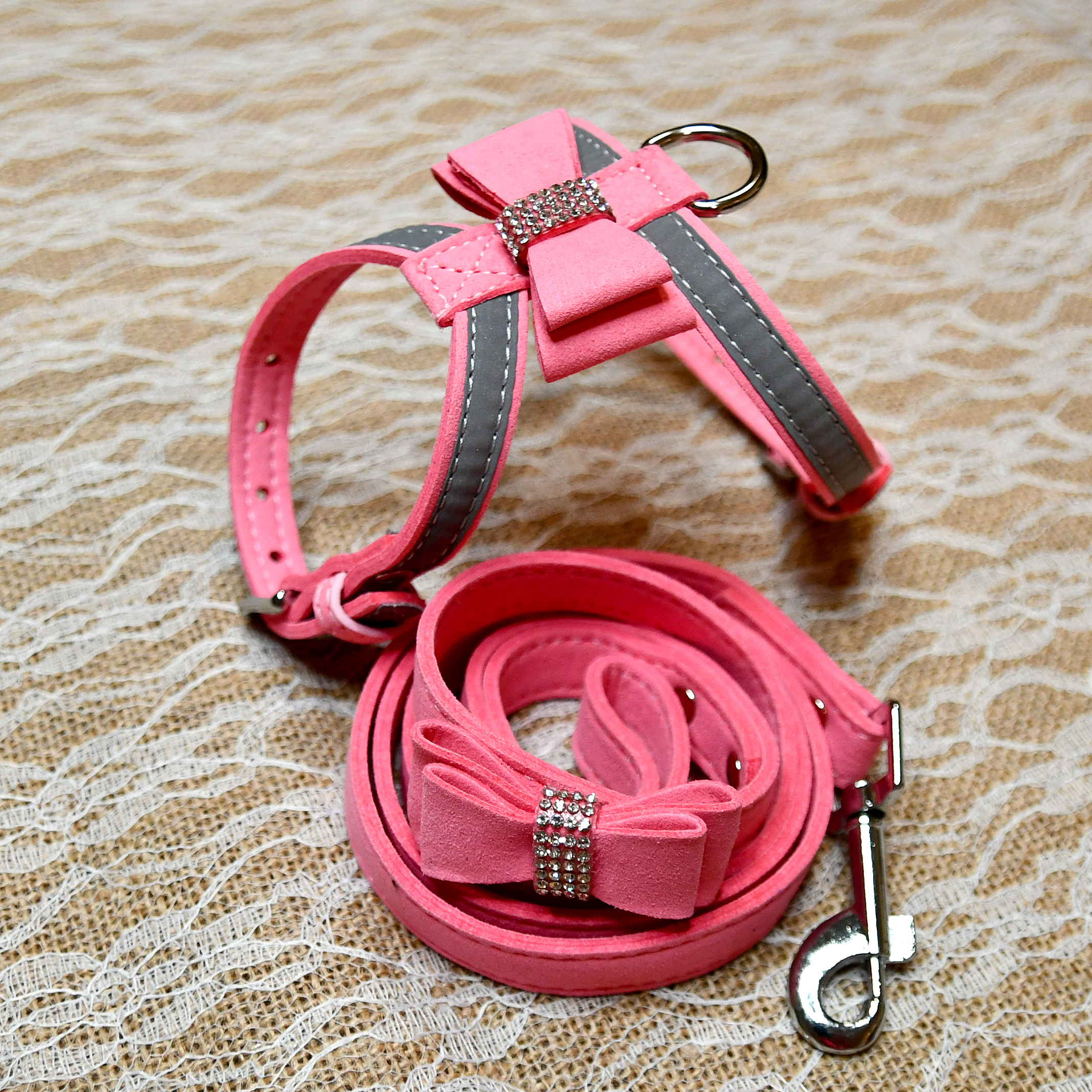 Dog, Cat Harness with Bow and Rhinestone, Dog, Cat, Small pet collar - Image 7