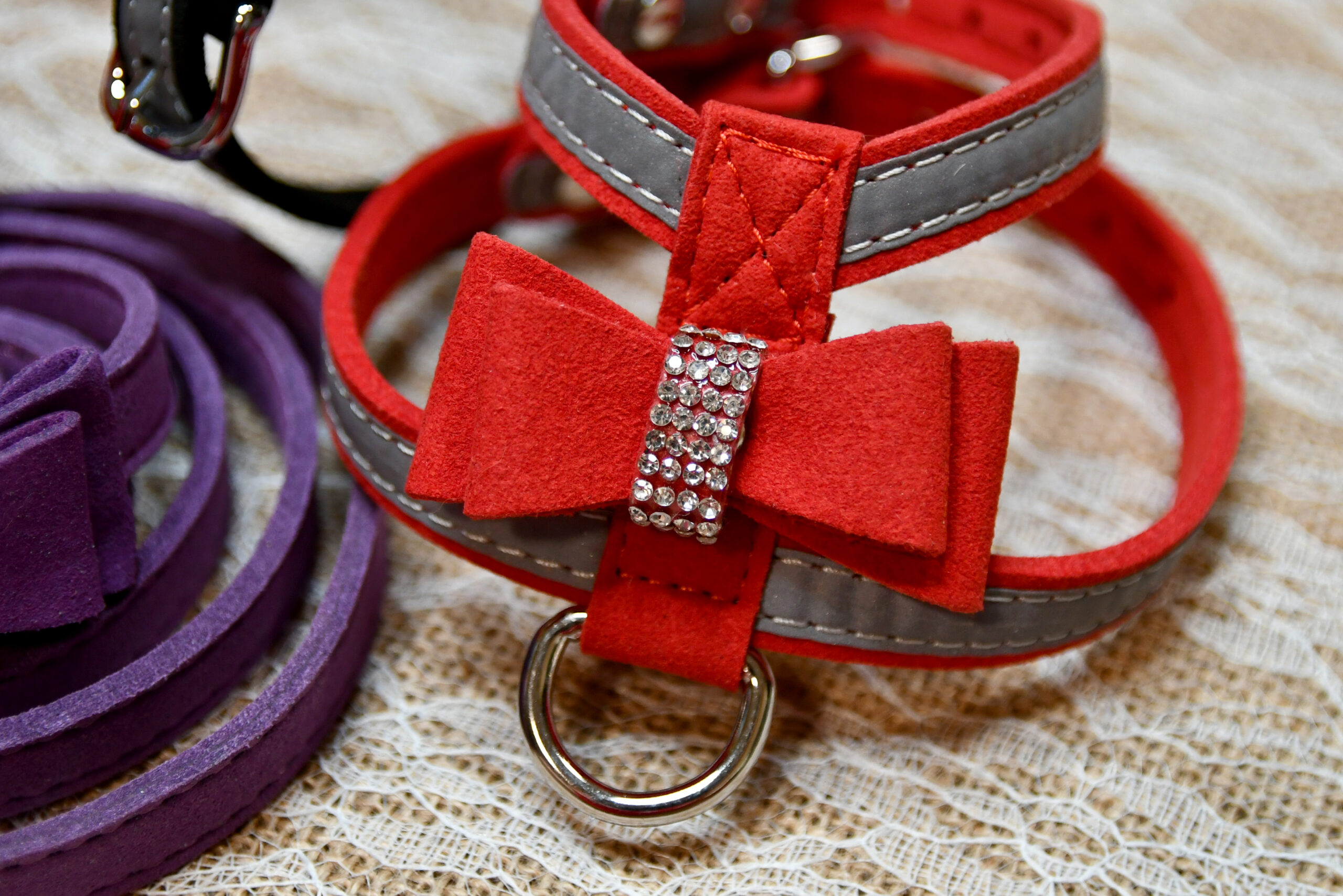 Dog, Cat Harness with Bow and Rhinestone, Dog, Cat, Small pet collar - Image 4