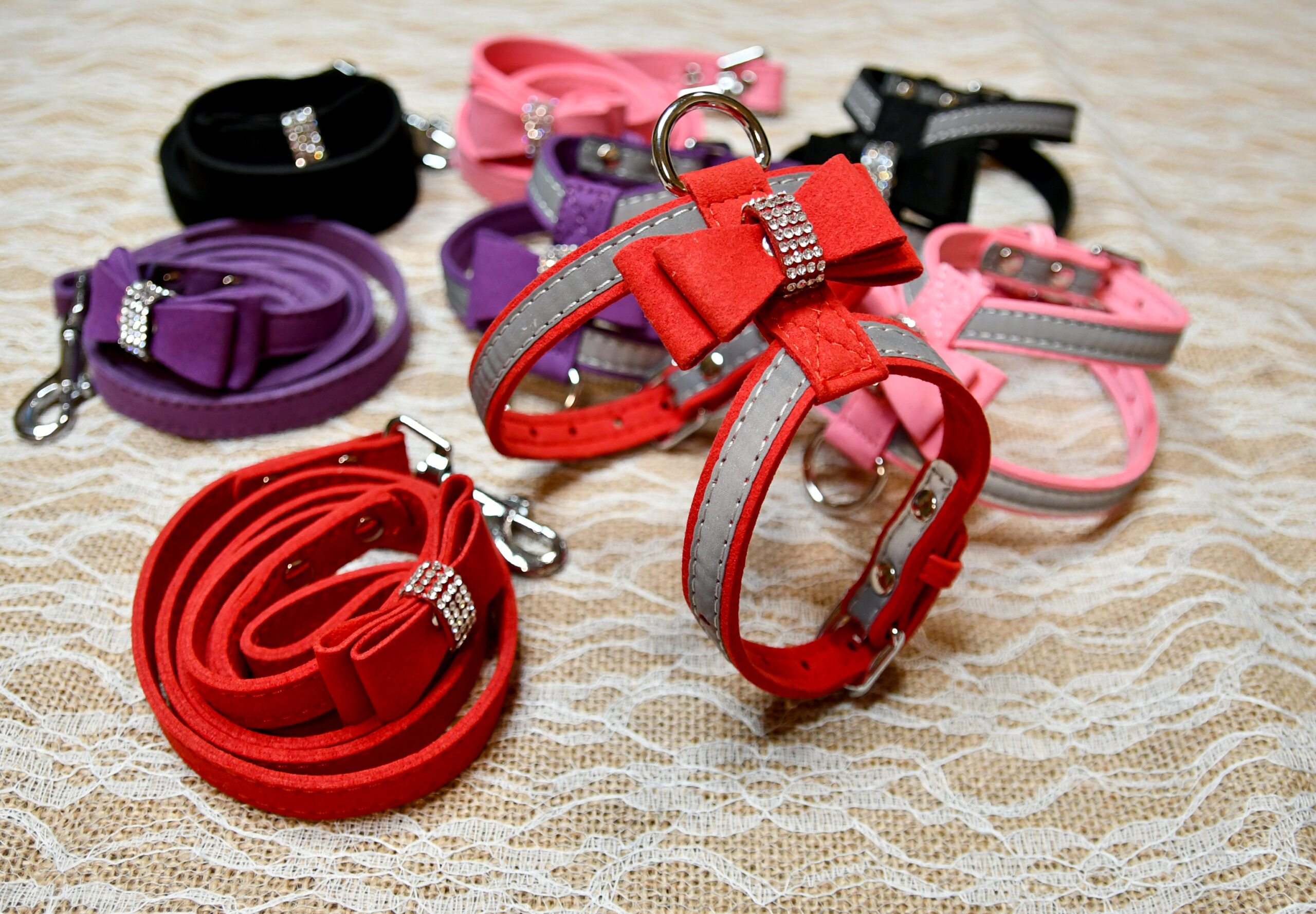 Dog, Cat Harness with  Bow and Rhinestone, Dog, Cat, Small pet collar